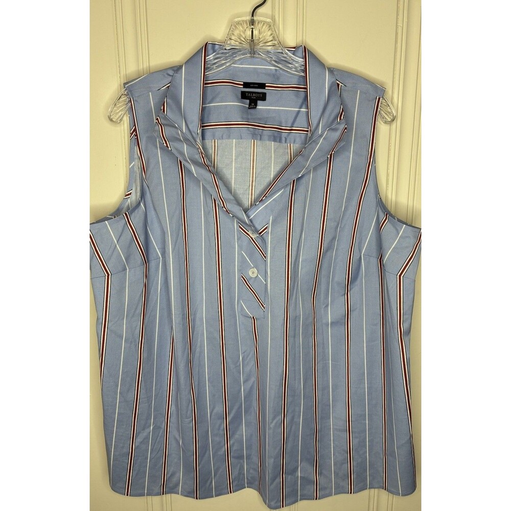 Talbots Plus Womens Sleeveless Top 1X vertical stripe grandma tailored classic